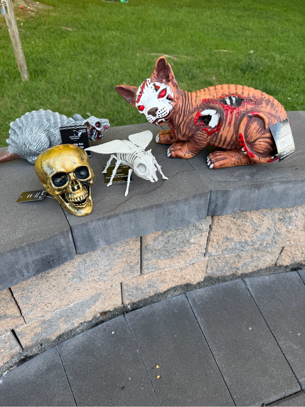Haunted halloween decorations lot NWT zombie cat rat, skeleton fly skull